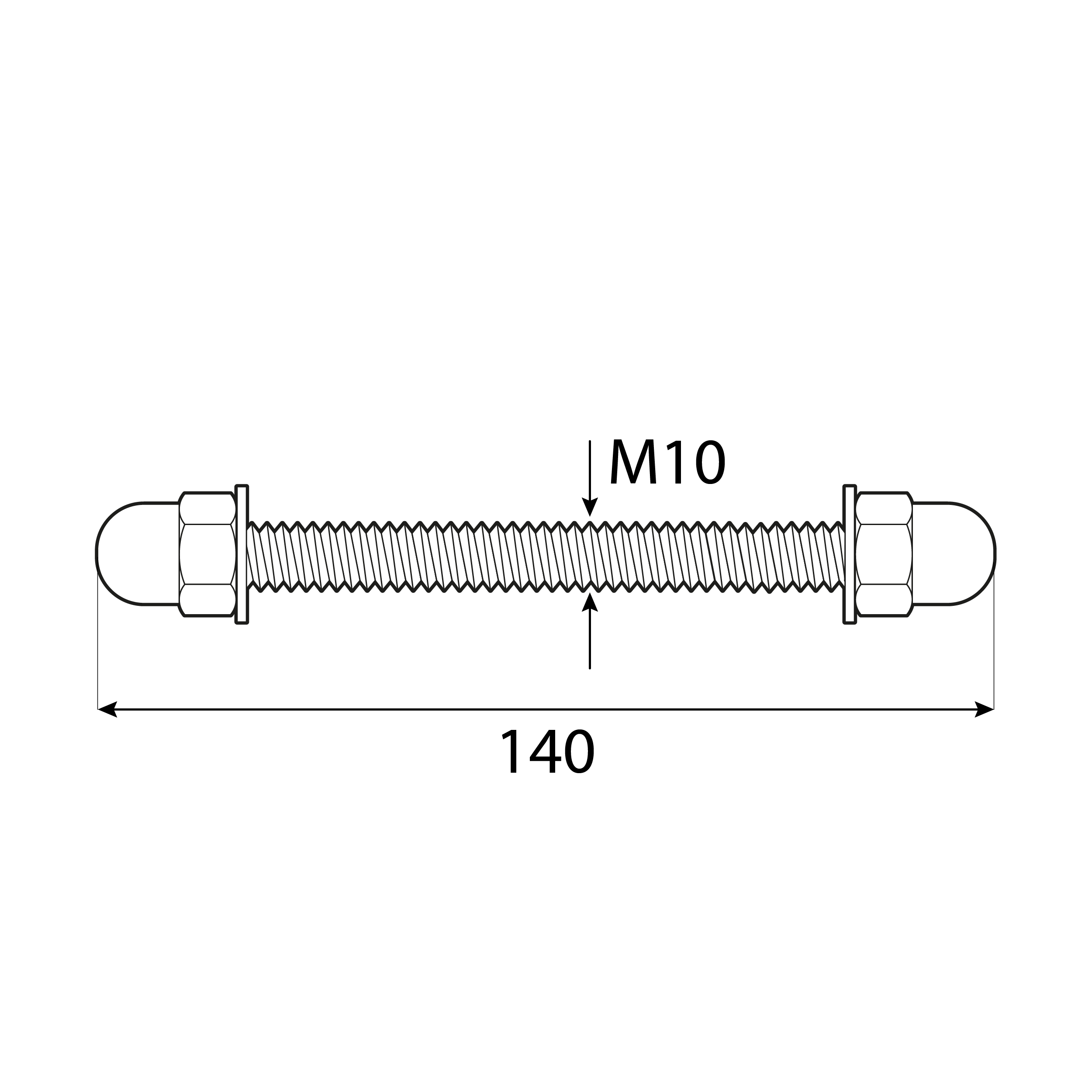 Pręt gwintowany z nakrętkami do podstaw słupa - PNP | M10 x 140 mm | Srebrny | 5 szt Pręt gwintowany z nakrętkami do podstaw słupa PNP, M10x140 mm, srebrny, 5 szt., Hartowana stal węglowa.